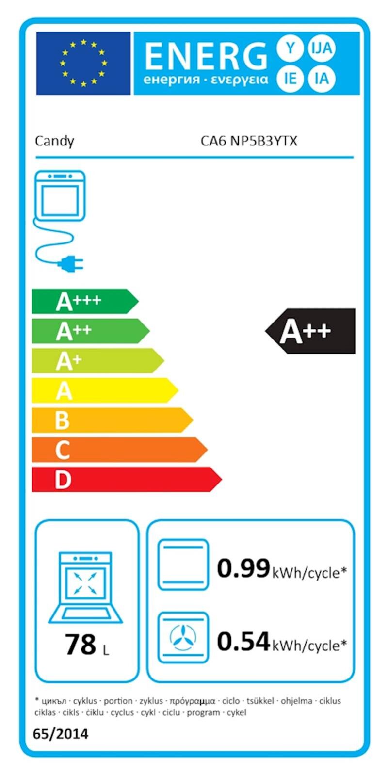 Vgradna pečica CANDY CA6 NP5B3YTX, inox, A++