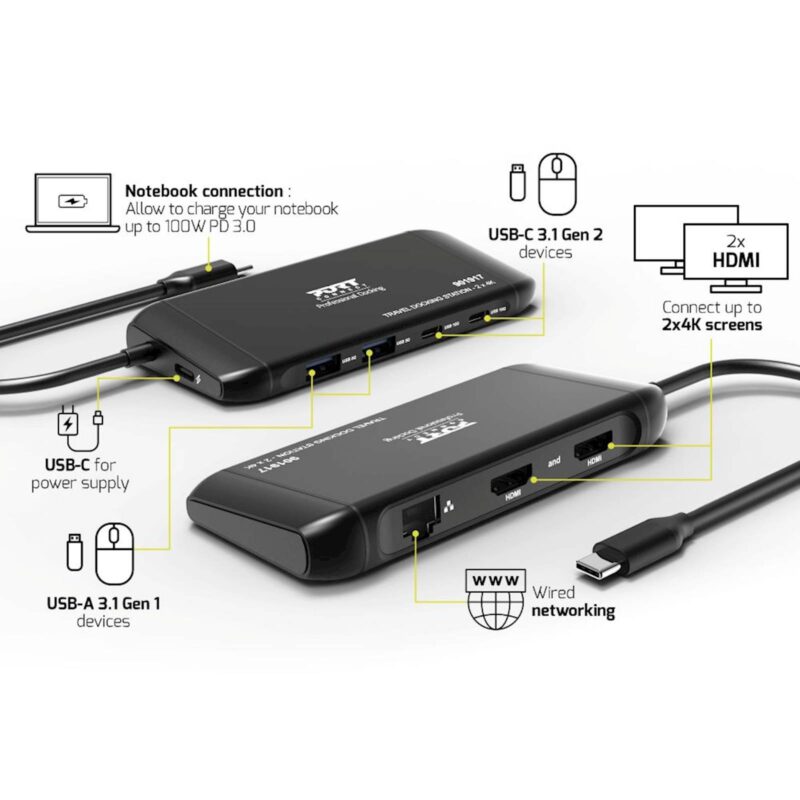 POLNILNA POSTAJA PORT TIP C TRAVEL 2X4K PD 100W (HDMI 2x)