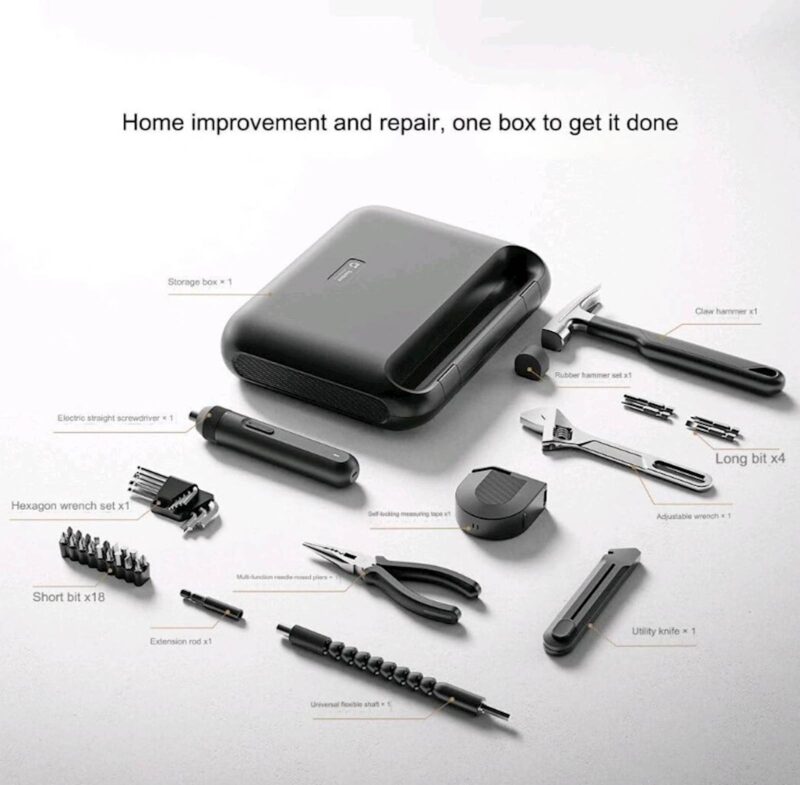 Xiaomi Mija Tool kit, Električni izvijač, kladivo, nastavljiv ključ, klešče, merilni trak, olfa nož