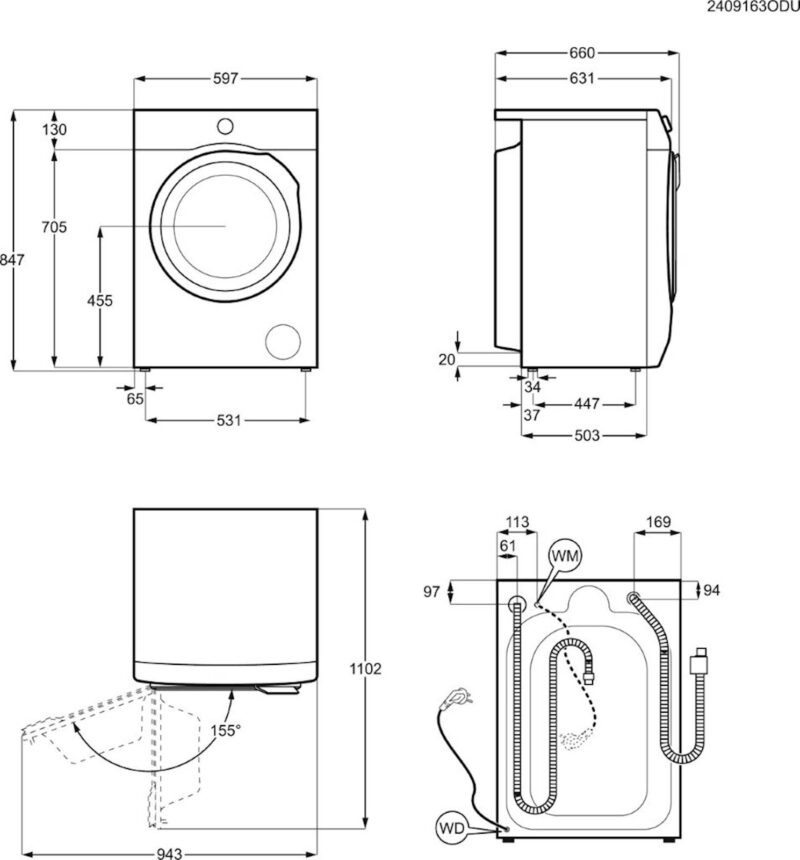 Pralni stroj Electrolux EW7F3614SUE. 10 kg, para