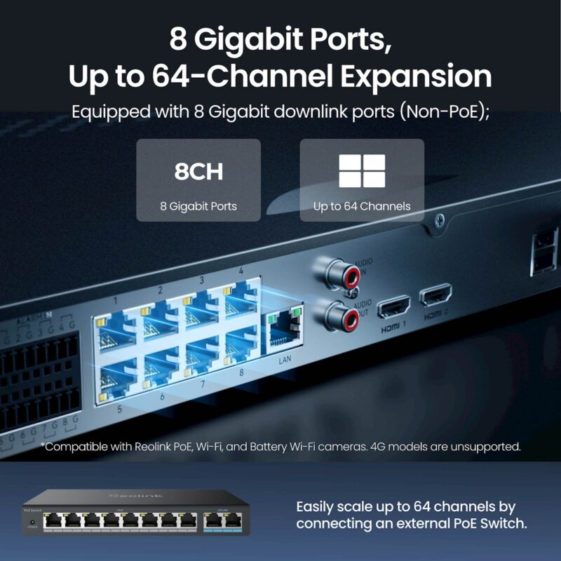 Reolink 64-kanalni PoE NVR RP-N64, 16MP, do 80TB, Disk Group Mode, AI zaznavanje