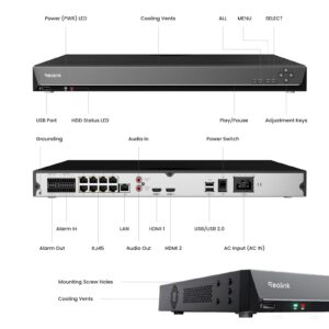 Reolink 64-kanalni PoE NVR RP-N64, 16MP, do 80TB, Disk Group Mode, AI zaznavanje