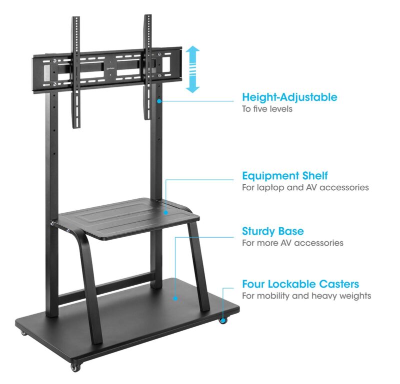 Multimedijski voziček 37''-100'' MANHATTAN, 150kg, naklon 0°, črne barve