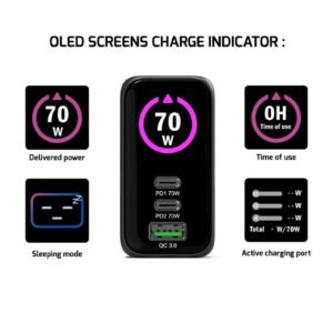 PORT Connect GaN stenski polnilec 70W OLED + 2 m kabel USB-C (EU)
